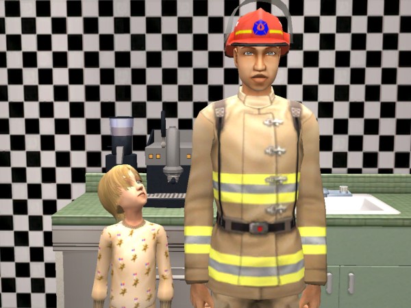 Ferris looks up at the fireman